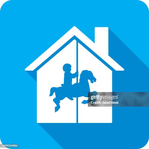 house kid on carousel icon silhouette - vintage carousel stock illustrations
