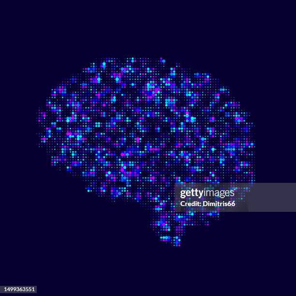 abstract multicolored halftone human brain - artificial intelligence brain stock illustrations