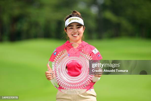 Miyuu Yamashita of Japan poses with the trophy after winning the tournament following the final round of NICHIREI Ladies at Sodegaura Country Club...