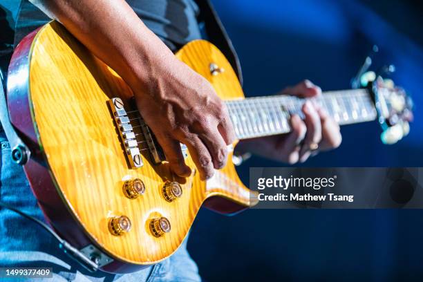 Detail of an electric guitar as Luke Bryan performs during the "Country On Tour" at Budweiser Stage on June 17, 2023 in Toronto, Ontario.