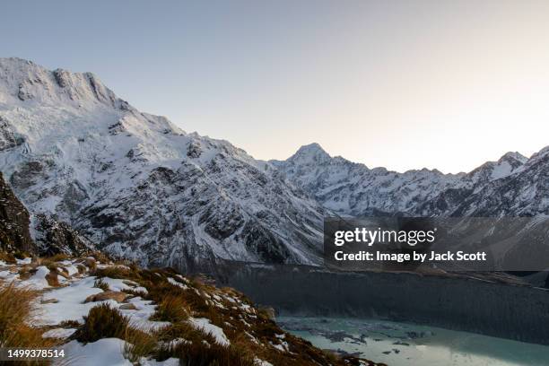 view of mount cook from sealy tarns - alpine climate stock pictures, royalty-free photos & images