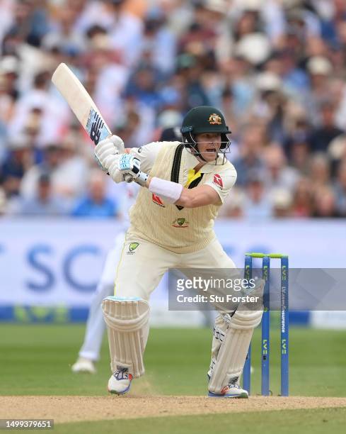 Australia batsman Steve Smith in batting action during day two of the LV= Insurance Ashes 1st Test Match between England and Australia at Edgbaston...
