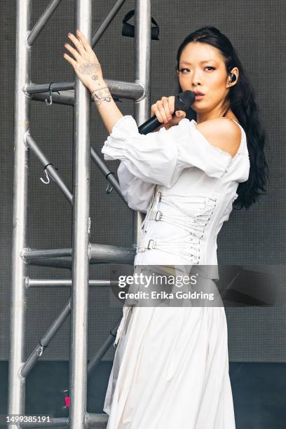 Rina Sawayama performs during 2023 Bonnaroo Music & Arts Festival on June 16, 2023 in Manchester, Tennessee.