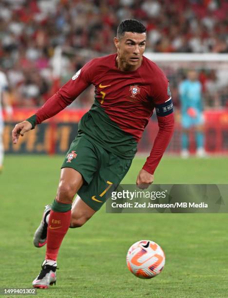 Cristiano Ronaldo of Portugal in action during the UEFA EURO 2024 qualifying round group J match between Portugal and Bosnia Herzegovina at Estadio...