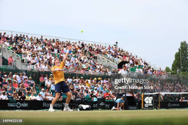 Andy Murray of Great Britain plays against Arthur Cazaux of France during the Rothesay Open at Nottingham Tennis Centre on June 18, 2023 in...