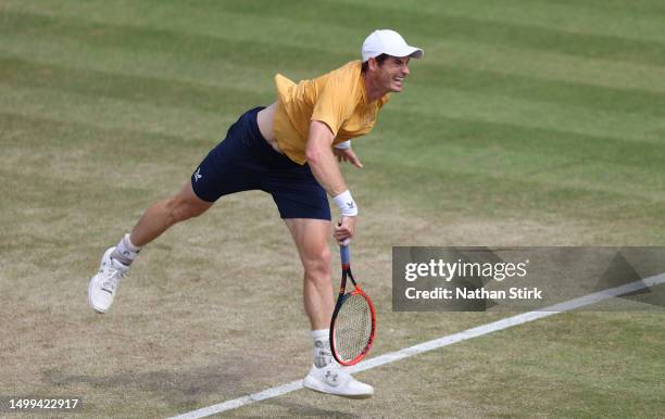 Andy Murray of Great Britain plays against Arthur Cazaux of France during the Rothesay Open at Nottingham Tennis Centre on June 18, 2023 in...