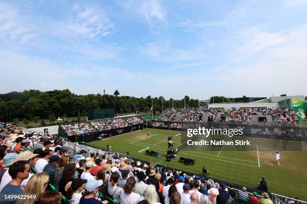 General view as Andy Murray of Great Britain plays against Arthur Cazaux of France during the Rothesay Open at Nottingham Tennis Centre on June 18,...