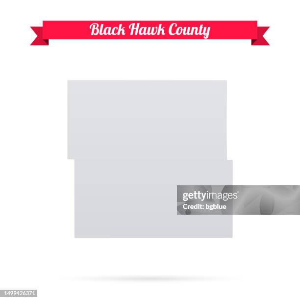 black hawk county, iowa. map on white background with red banner - waterloo iowa stock illustrations