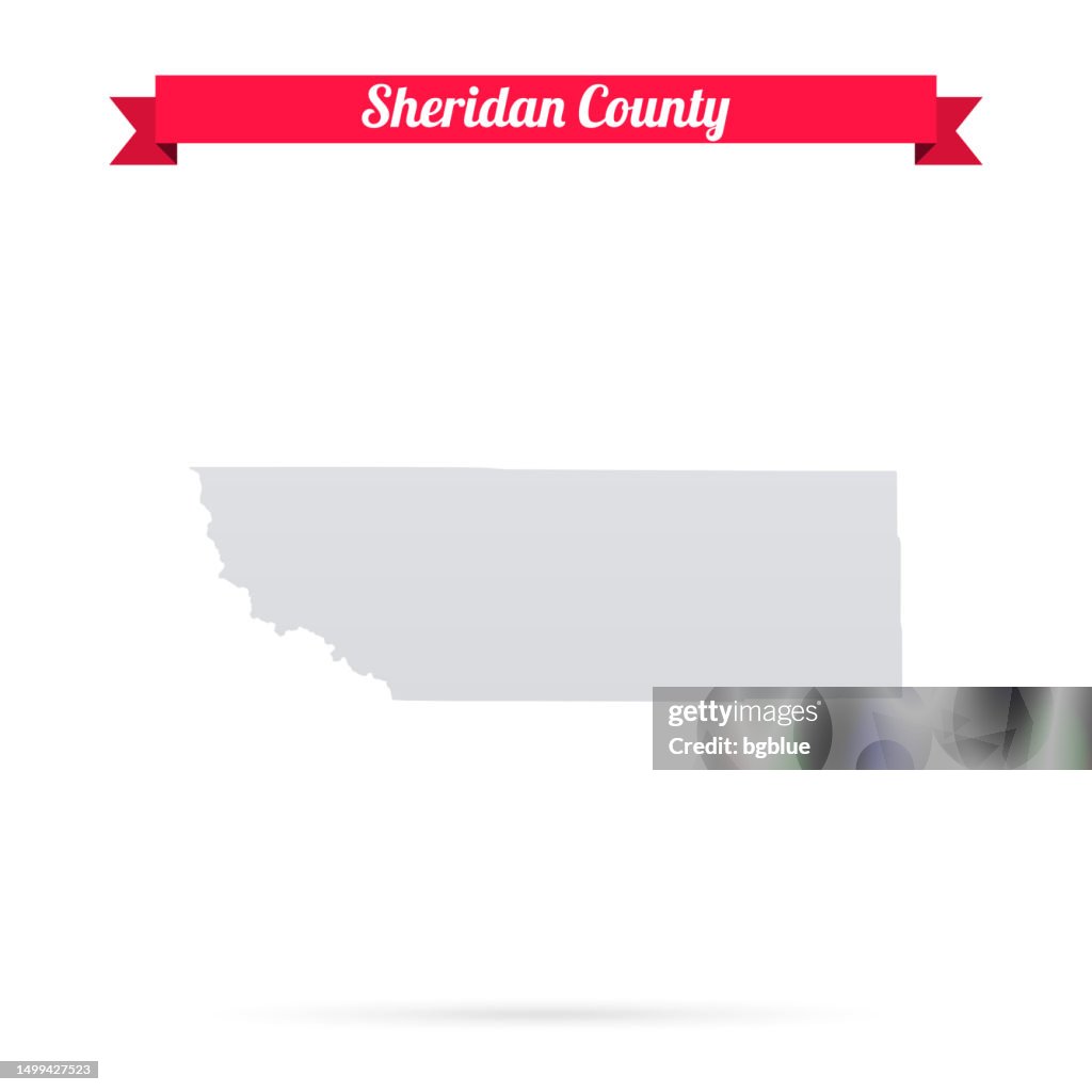 Sheridan County, Wyoming. Map on white background with red banner