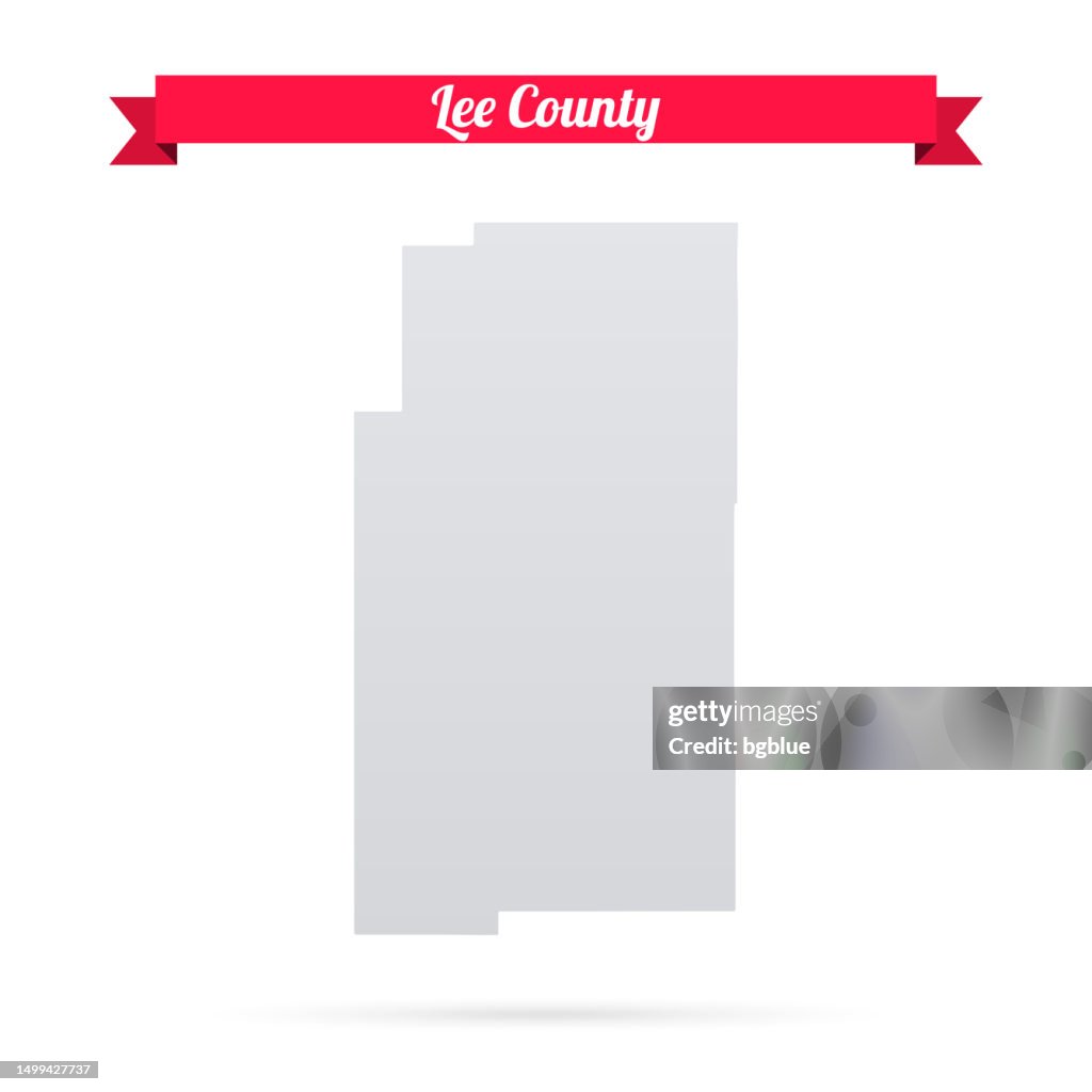 Lee County, Mississippi. Map on white background with red banner