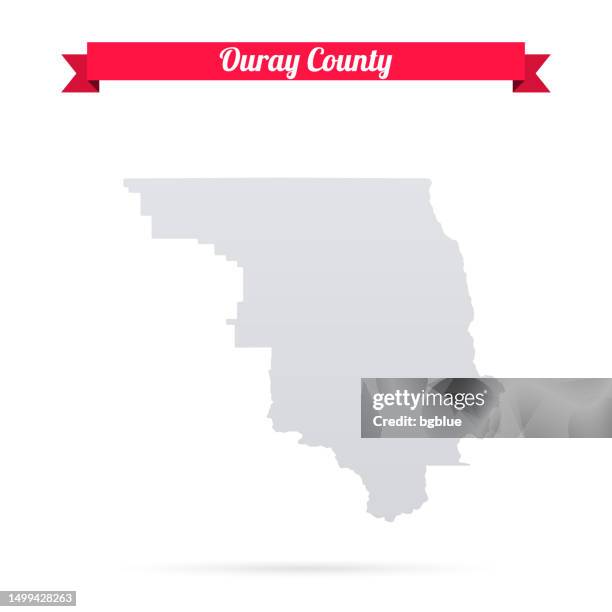 ouray county, colorado. map on white background with red banner - ouray colorado stock illustrations