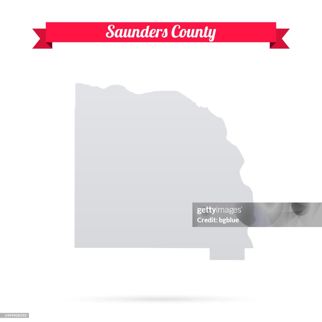 Saunders County, Nebraska. Map on white background with red banner