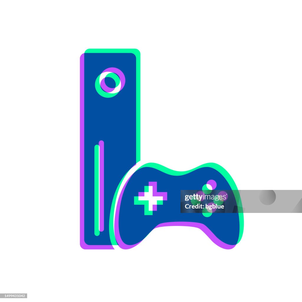 Game console with gamepad. Icon with two color overlay on white background
