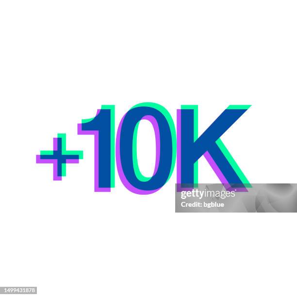 +10k, +10000, plus ten thousand. icon with two color overlay on white background - algebra stock illustrations