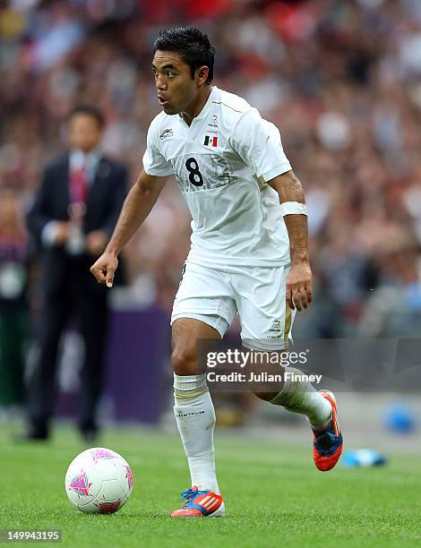 Marco Fabian of Mexico in action during the Men's Football Semi Final match between Mexico and Japan, on Day 11 of the London 2012 Olympic Games at...