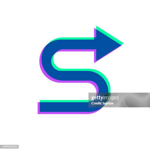 zig zag direction arrow. icon with two color overlay on white background - letter s icon stock illustrations