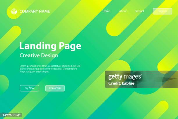 landing page template - abstract design with geometric shapes - trendy green gradient - slanted stock illustrations