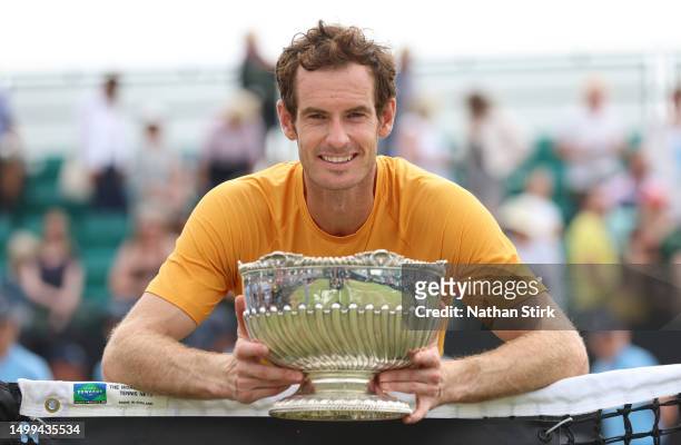 Andy Murray of Great Britain wins the mens singles Rothersay Open Cup as he beats Arthur Cazaux of France during the Rothesay Open at Nottingham...