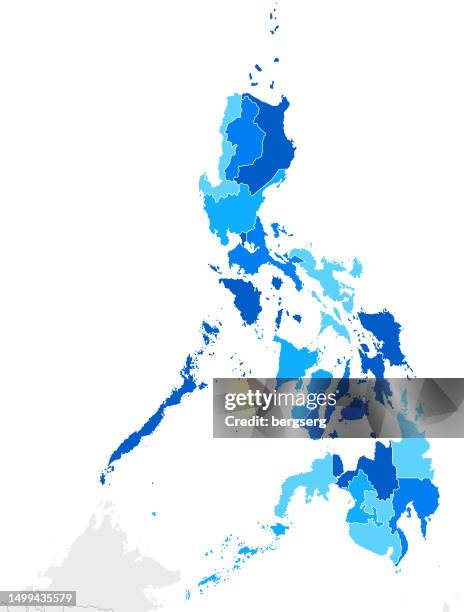 high detailed philippines blue map with regions and national borders of malaysia, indonesia and brunei - brunei stock illustrations