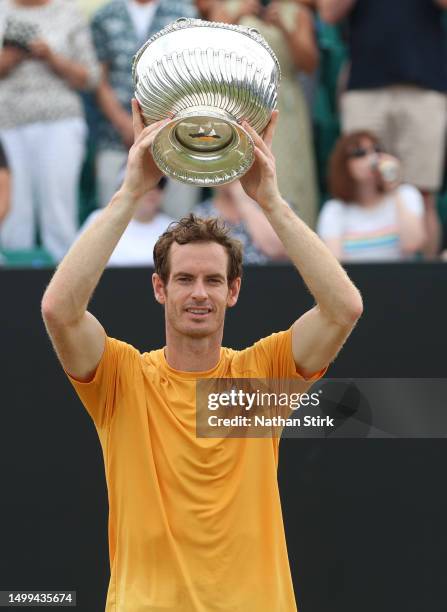 Andy Murray of Great Britain wins the mens singles Rothersay Open Cup as he beats Arthur Cazaux of France during the Rothesay Open at Nottingham...