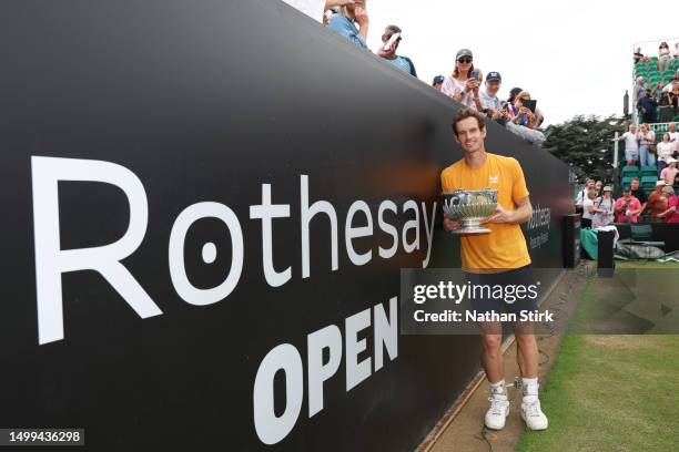 Andy Murray of Great Britain wins the mens singles Rothersay Open Cup as he beats Arthur Cazaux of France during the Rothesay Open at Nottingham...