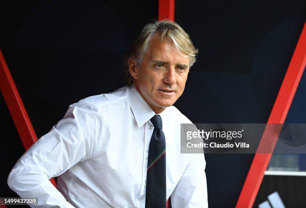 Head coach of Italy Roberto Mancini attends before the UEFA Nations League 2022/23 third-place match between Netherlands and Italy at FC Twente...