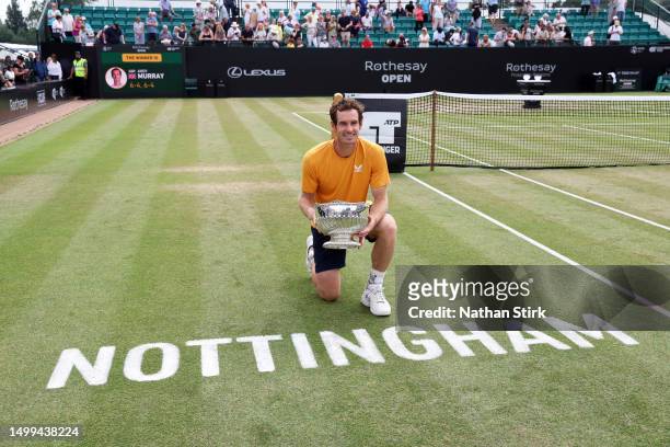 Andy Murray of Great Britain wins the mens singles Rothersay Open Cup as he beats Arthur Cazaux of France during the Rothesay Open at Nottingham...