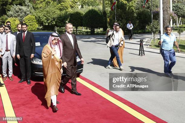 Saudi Foreign Minister Faisal bin Farhan Hossein arrives for the meeting with his Iranian counterpart Amir-Abdollahian on June 17, 2023 In Tehran,...