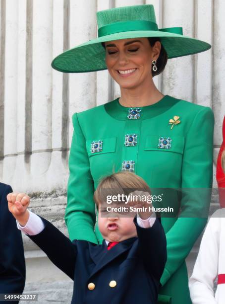 Prince Louis of Wales and Catherine, Princess of Wales on the balcony during Trooping the Colour on June 17, 2023 in London, England. Trooping the...