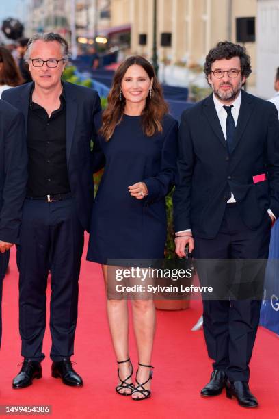 Francois Kraus, Virginie Ledoyen and Eric Caravaca attend the closing ceremony during the 37th Cabourg Film Festival on June 17, 2023 in Cabourg,...