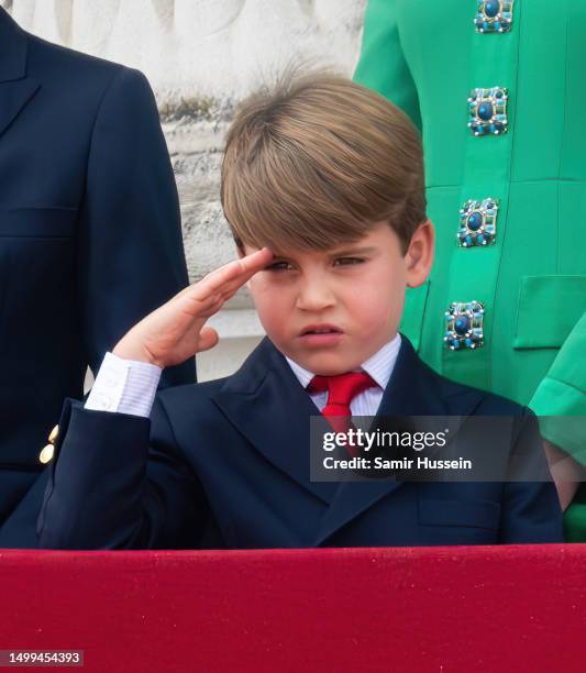 Prince Louis of Wales on the balcony during Trooping the Colour on June 17, 2023 in London, England. Trooping the Colour is a traditional parade held...