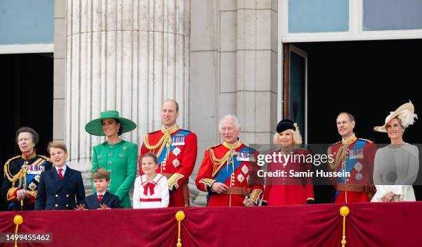 Prince George of Wales and Prince Louis of Wales on the balcony during Trooping the Colour on June 17, 2023 in London, England. Trooping the Colour...