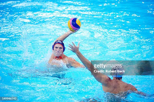 Summer Olympics: USA Jesse Smith in action vs Hungary during Men's Preliminary Round - Group B game at Water Polo Arena. London, United Kingdom...