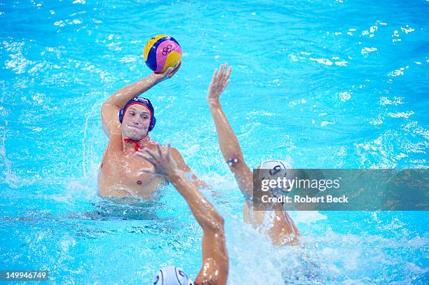 Summer Olympics: USA Jesse Smith in action vs Hungary during Men's Preliminary Round - Group B game at Water Polo Arena. London, United Kingdom...