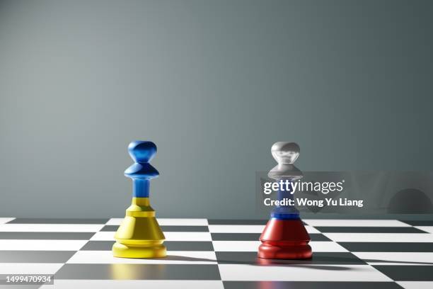 ukraine russia war concept chess piece, 3d render - chess icon stock pictures, royalty-free photos & images