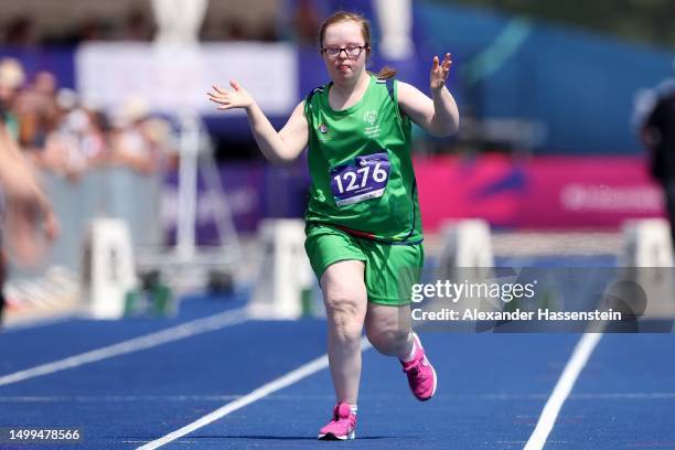 Grace Kavanagh of Ireland competes in the 50m Woman Semi Final at the Athletics Track and Field competition during day two of Special Olympics World...