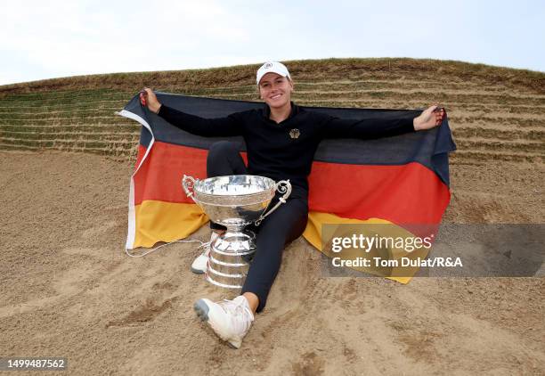 Chiara Horder of Germany poses with the trophy after winning the R&A Women's Amateur Championship at Prince's Golf Club on June 18, 2023 in Sandwich,...