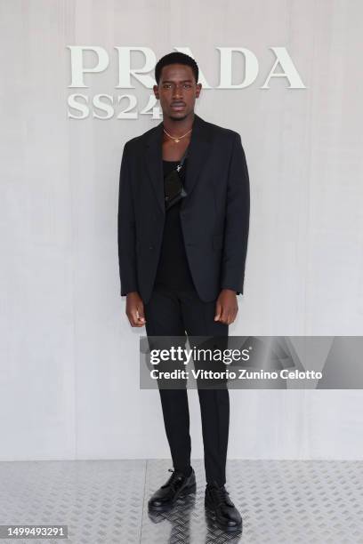 Damson Idris attends the Prada Spring/Summer 2024 Menswear Fashion Show during the Milan Men's Fashion Week F/W 2023 - 2024 at Fondazione Prada on...