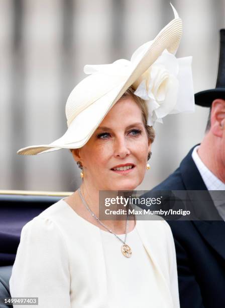 Sophie, Duchess of Edinburgh departs Buckingham Palace in a horse drawn carriage to attend Trooping the Colour on June 17, 2023 in London, England....