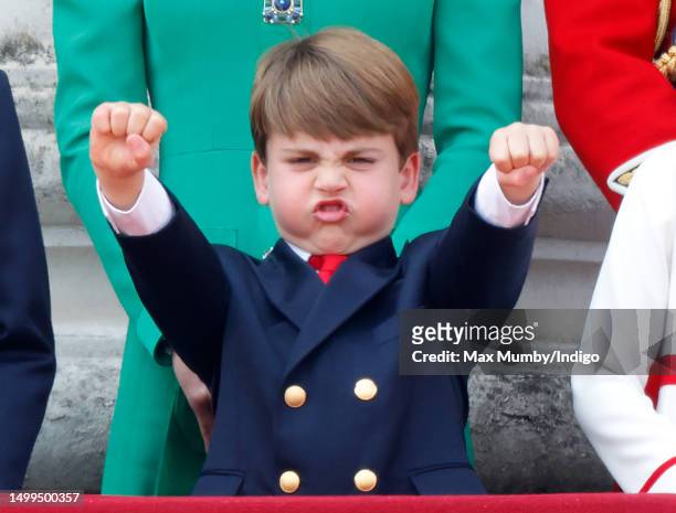 Prince Louis of Wales watches an RAF flypast from the balcony of Buckingham Palace during Trooping the Colour on June 17, 2023 in London, England....