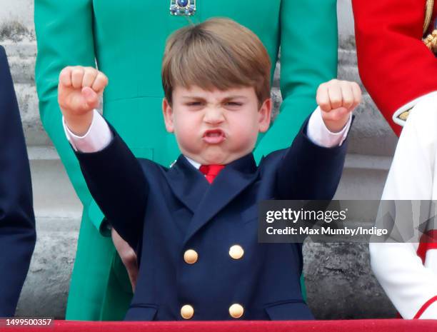 Prince Louis of Wales watches an RAF flypast from the balcony of Buckingham Palace during Trooping the Colour on June 17, 2023 in London, England....