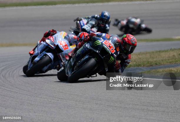 Fabio Quartararo of France and Monster Energy Yamaha MotoGP Team leads the field during the MotoGP race during the MotoGP of Germany - Race at...