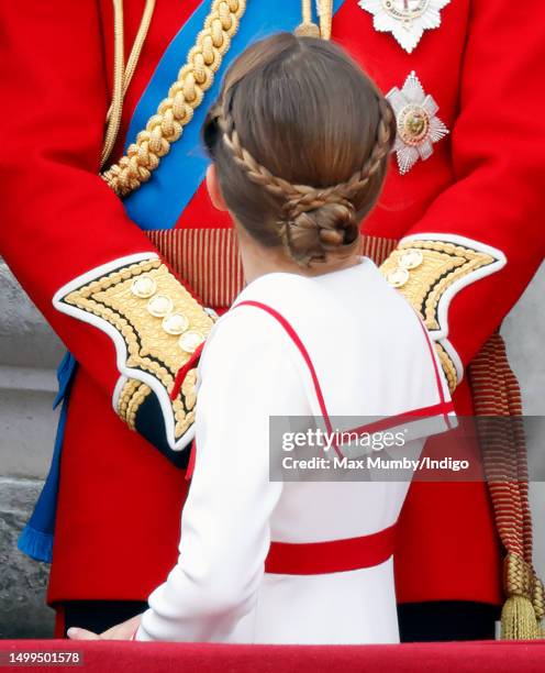 Princess Charlotte of Wales watches an RAF flypast from the balcony of Buckingham Palace during Trooping the Colour on June 17, 2023 in London,...