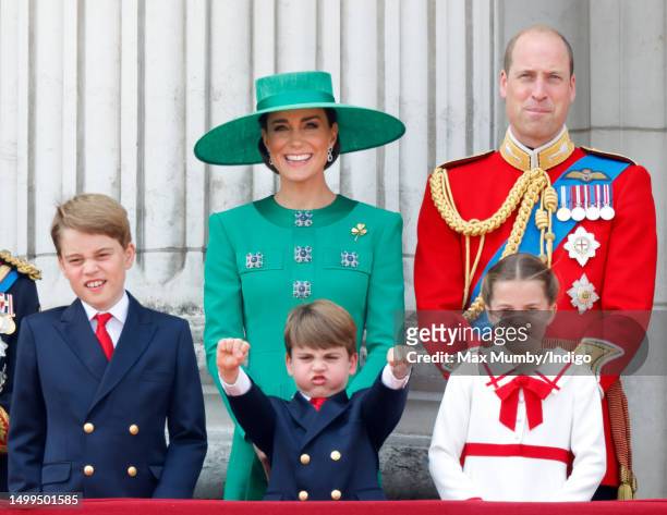 Prince George of Wales, Prince Louis of Wales, Catherine, Princess of Wales , Princess Charlotte of Wales and Prince William, Prince of Wales watch...