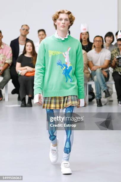 Model walks the runway at the Charles Jeffrey Loverboy Spring/Summer 2024 fashion show during the Milan Fashion Week menswear spring/summer 2024 on...