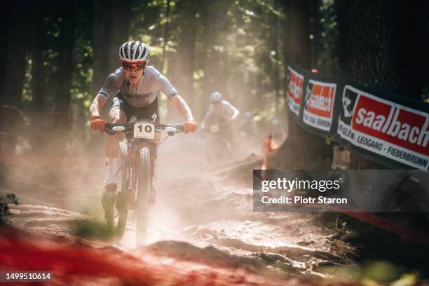 Sina Frei of Switzerland competes in the Cross-Country Olympic discipline of the UCI Mountain Bike World Cup Leogang on June 18, 2023 in Leogang,...