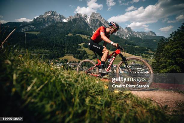 Lars Forster of Switzerland competes in the Cross-Country Olympic discipline of the UCI Mountain Bike World Cup Leogang on June 18, 2023 in Leogang,...