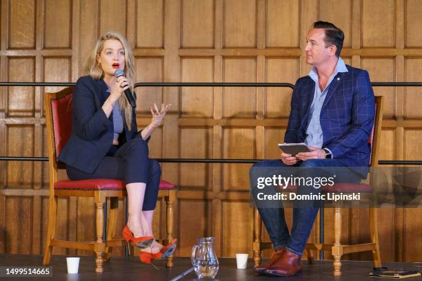 Laura Whitmore speaks with Fintan Maguire, Director of Factual Programs at Rumpus Media onstage at Sheffield DocFest, at Sheffield Town Hall on June...
