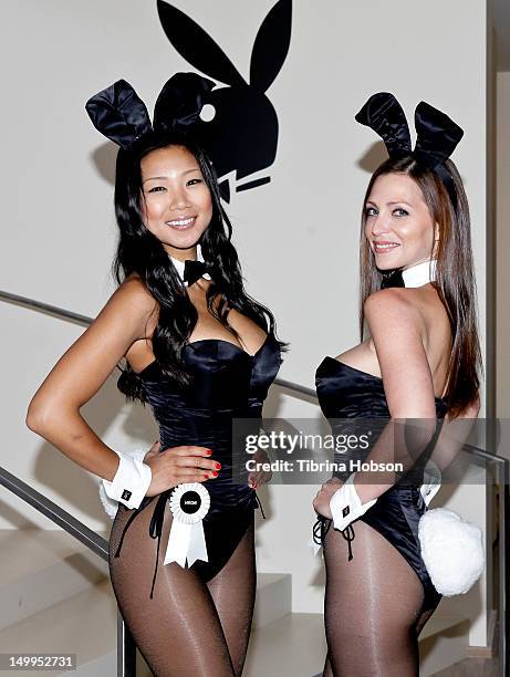 Hiromi Oshima and Deanna Brooks attend the Beverly Hills City Council and Playboy Enterprises ribbon-cutting ceremony for Beverly Hills Playboy World...