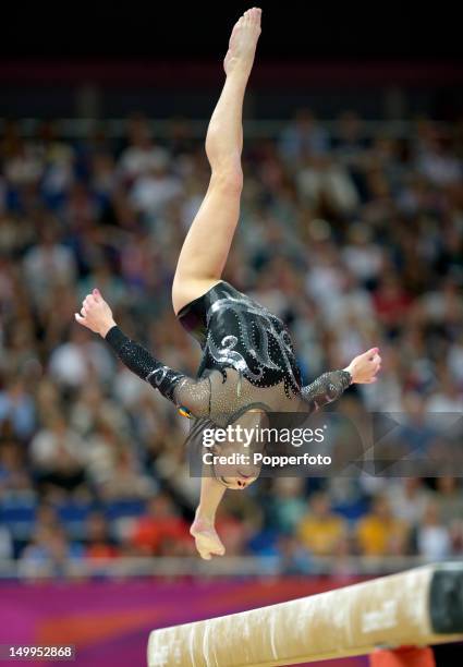 Catalina Ponor of Romania competes on the beam during the Artistic Gymnastics Women's Beam final on Day 11 of the London 2012 Olympic Games at North...